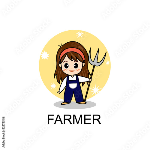 vector girl in farm suit with equipment cartoon illustration