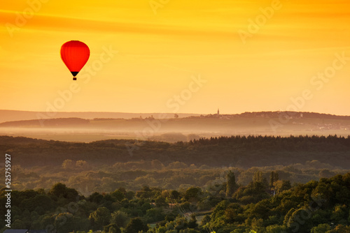 Hot air balloon on the hills of Sancerre in the Loire valley