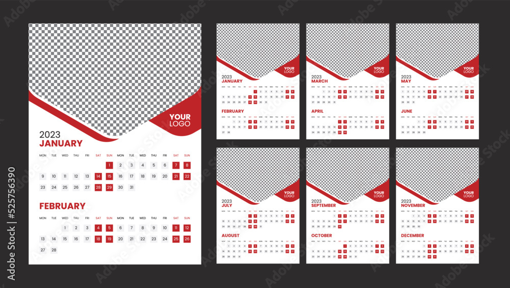 Wall Calendar Template Design for 2023 year, Monthly Creative Calendar