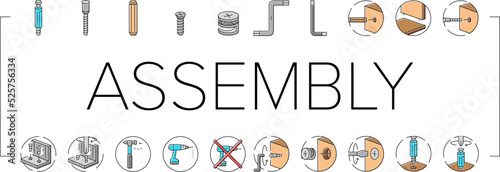 assembly furniture instruction icons set vector