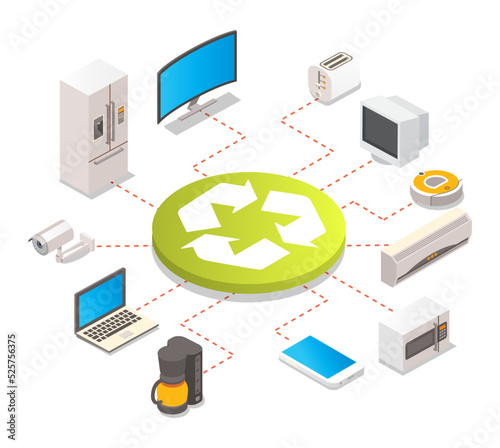 Electronics e-waste recycle 3d vector info graphic photo