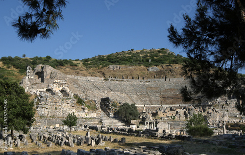 The ruins of the theatre at the ancient site of Ephesus which is located near the modern town of Selcuk in Turkey. It had a seating capacity of 25,000. © Thomas