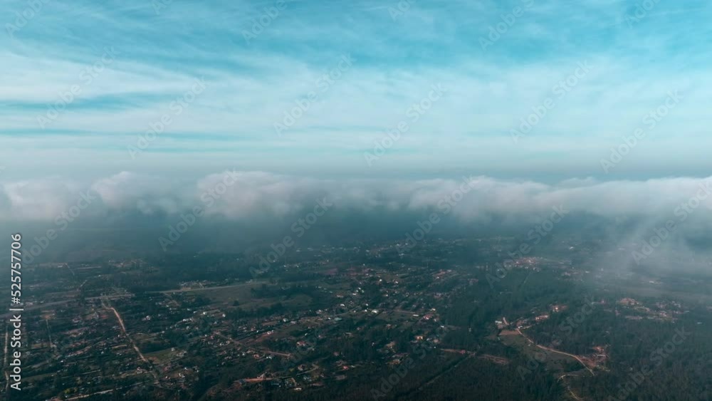 Aerial High view above Totoral city with Clouds moving along the frame, Chile Aerial High view above Totoral city with Clouds moving along the frame, Chile