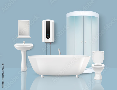 Bath room realistic vector modern design interior