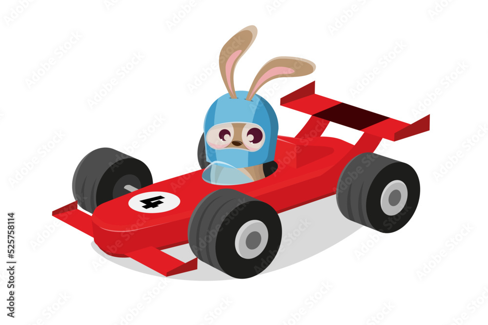 funny illustration of a cartoon rabbit in a racing car Stock Vector ...