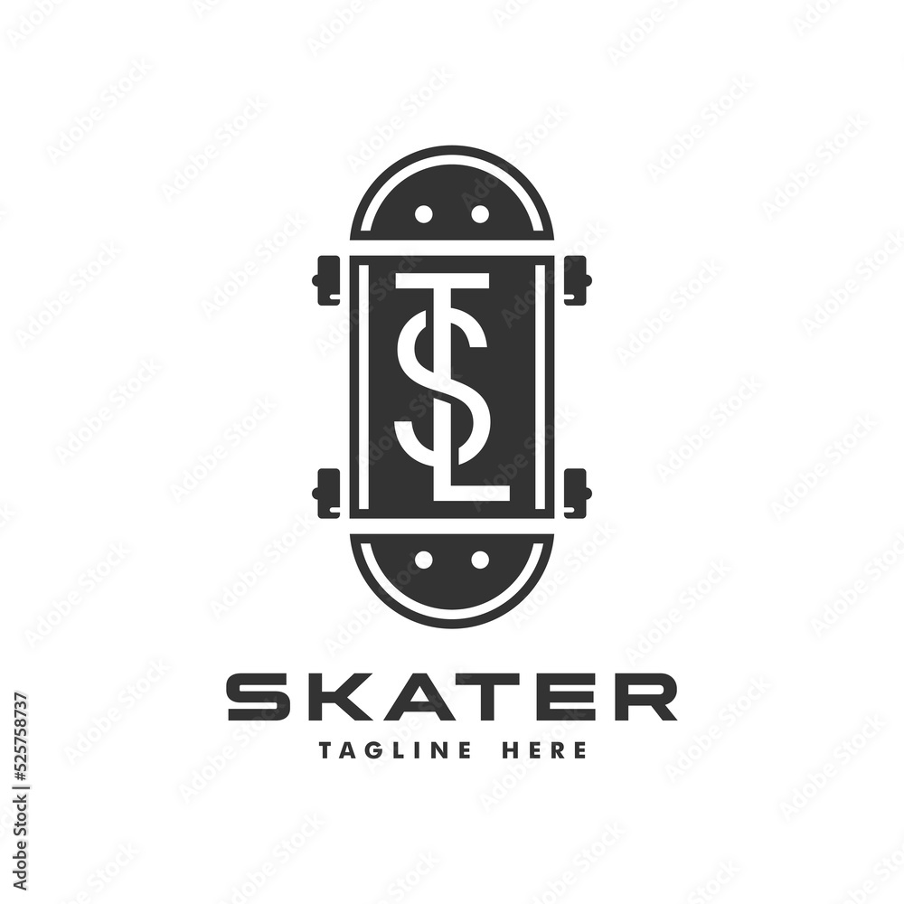 skateboard sports illustration logo with letter TSL