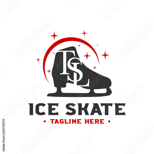 ice skate illustration logo with letter TSL