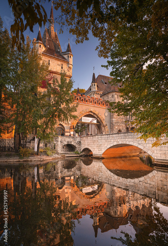 View on Vajdahunyad castle in the City Park of the Hungarian capital Budapest...