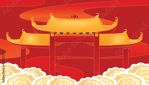 Chinese gate with traditional illustration