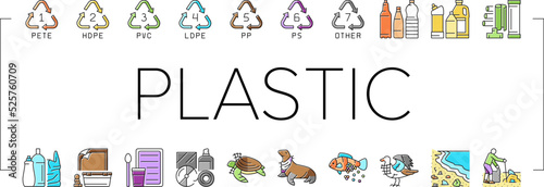 Plastic Waste Nature Environment Icons Set Vector