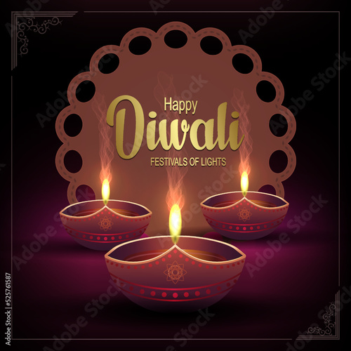 Diwali oil lamp postcard. Indian Hindu festival of lights Deepavali