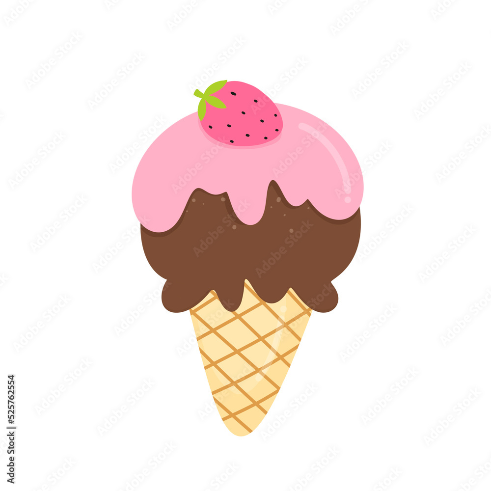 Chocolate and Strawberry Ice Cream Cone