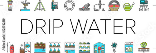 water system irrigation sprinker icons set vector