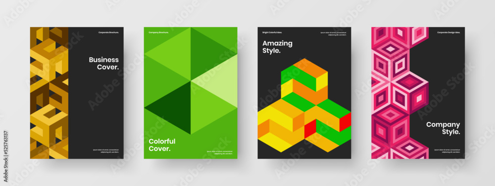 Fresh geometric shapes leaflet concept bundle. Isolated handbill vector design layout set.