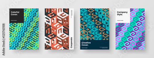 Vivid geometric shapes company identity layout bundle. Isolated journal cover design vector concept composition.