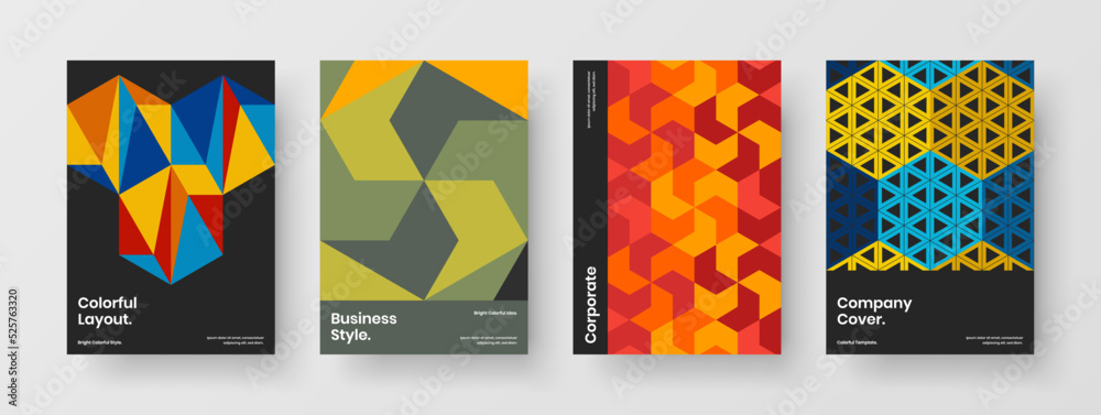 Fresh mosaic hexagons booklet template collection. Premium pamphlet design vector layout set. Fresh mosaic hexagons booklet template collection. Premium pamphlet design vector layout set.