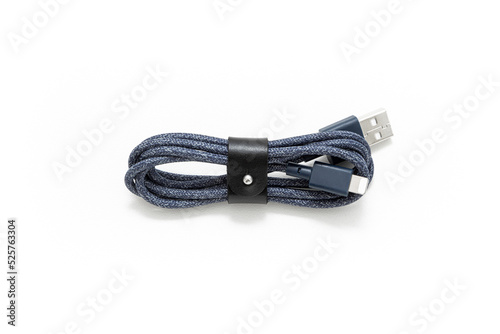 Charging cable isolated on white background. Electronic. Phone charger. Equipment. Technology. Plug. Phone Accessory.