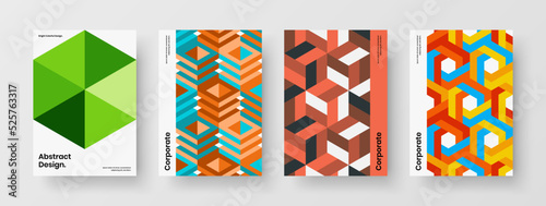 Vivid mosaic shapes magazine cover concept composition. Modern company brochure A4 vector design template bundle.