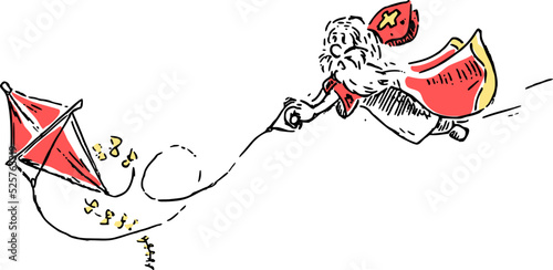 Sinterklaas in a storm with a kite
