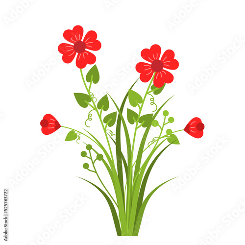 wildflowers and grass,Beautiful bouquets of meadow Red flowers