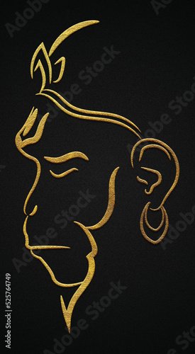 Obraz na płótnie Calm lord hanuman ji golden left side face wallpaper, indian god, jai bajarang bali, jai shree ram