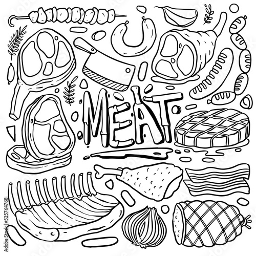 Hand Drawn set of Barbecue Day Doodle illustration, BBQ doodles isolated on white background. Vector illustration.