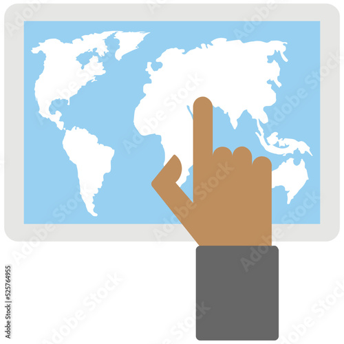 Finger Touching World Map Flat Colored Icon