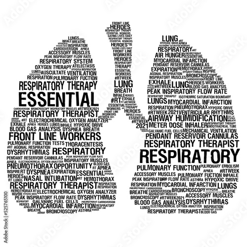 respiratory therapist care week. Lungs made out of key black RT words. PNG with a transparent background