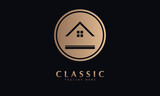 circle designing house vector logo monogram template