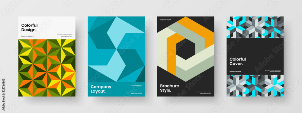 Simple geometric pattern leaflet layout collection. Modern flyer vector design concept bundle.