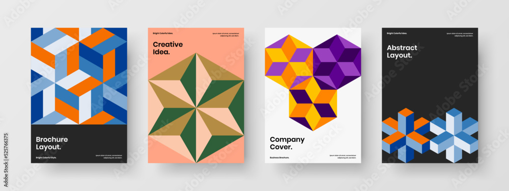 Clean pamphlet design vector illustration composition. Abstract geometric pattern booklet concept set.