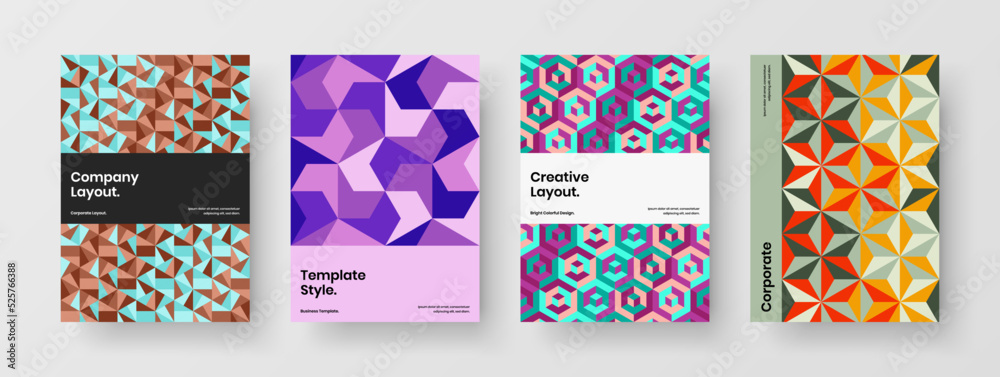 Premium geometric tiles company brochure concept set. Colorful catalog cover A4 design vector template bundle. Premium geometric tiles company brochure concept set. Colorful catalog cover A4 design vector template bundle.