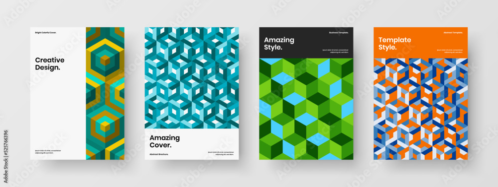 Modern mosaic tiles book cover template set. Creative brochure vector design illustration bundle.