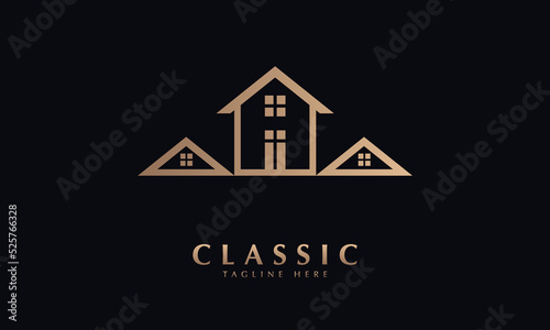 three houses vector logo monogram template