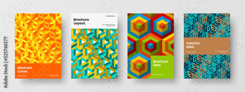 Modern book cover A4 design vector illustration composition. Vivid mosaic shapes poster layout set.