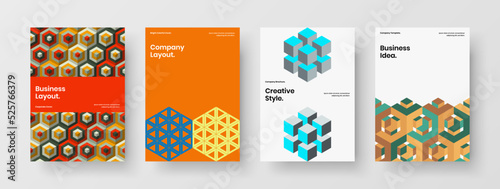 Abstract front page vector design concept collection. Clean mosaic tiles annual report illustration bundle.