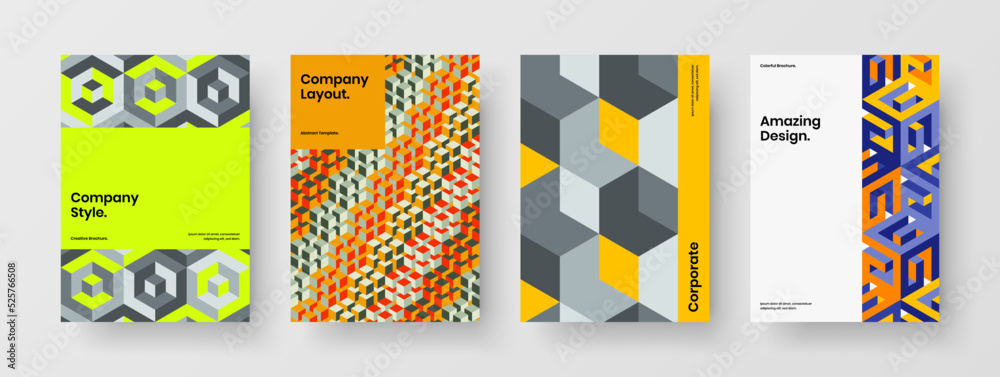 Fototapeta premium Simple handbill vector design layout bundle. Creative mosaic shapes catalog cover concept collection.
