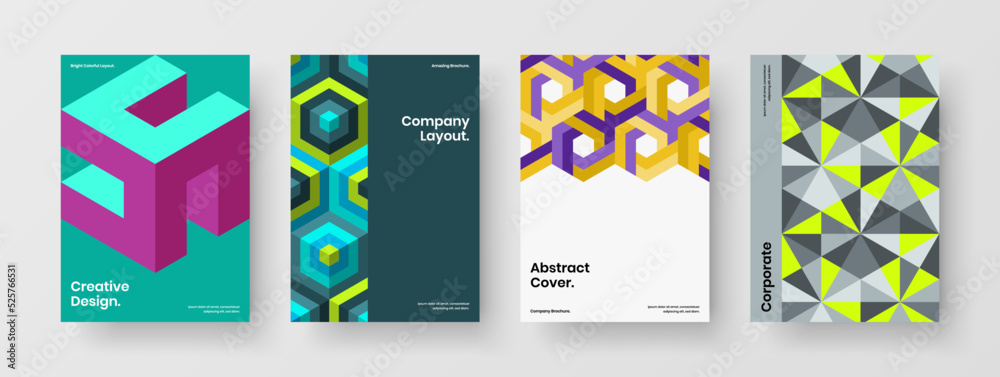Unique annual report vector design illustration composition. Colorful geometric shapes cover concept set.