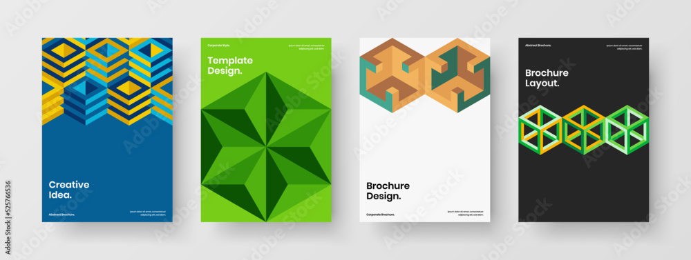Multicolored front page A4 vector design layout bundle. Abstract geometric pattern cover concept composition.