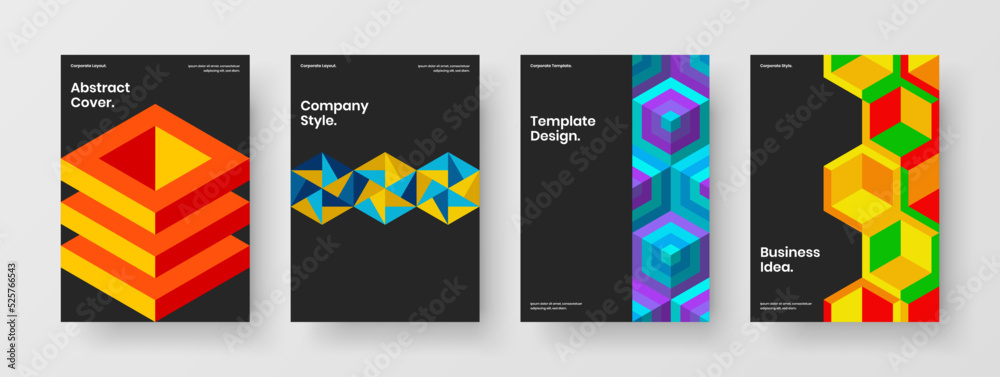 Minimalistic postcard A4 vector design illustration set. Fresh geometric tiles handbill concept composition.