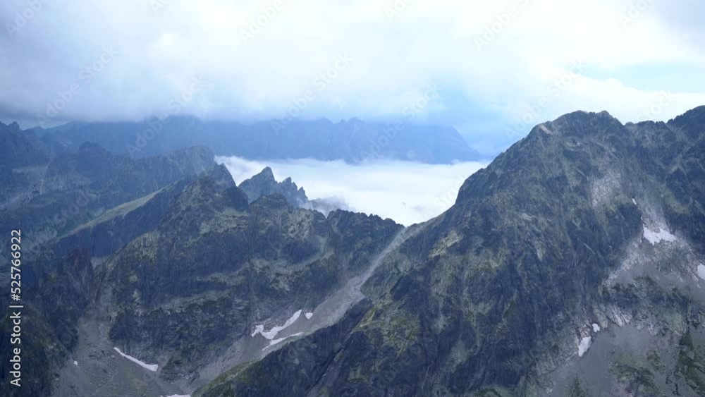 View of scenic High Tatra mountains from Lomnica peak, Slovakia; zoom out View of scenic High Tatra mountains from Lomnica peak, Slovakia; zoom out