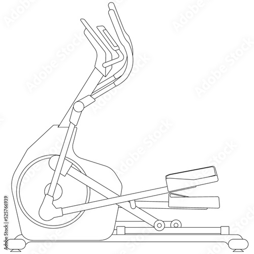 elliptical trainer is a stationary exercise machine for cardio workout cross trainer sketch drawing, contour lines drawn