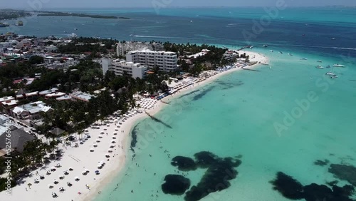 A drone shot of Norten beach on colourful Isla Mujeres island near Cancun in Mexico. Latin America photo
