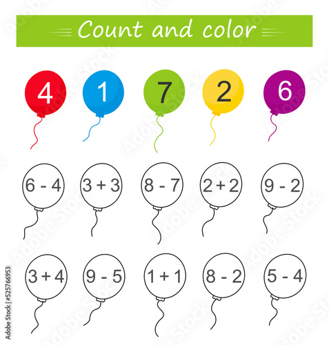 Math activity for kids. Developing numeracy skills. Number range up to 10. Vector.