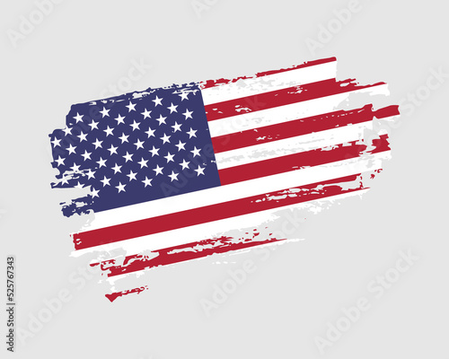 Hand painted United States of America grunge brush style flag on solid background