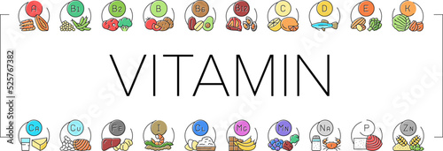 Vitamin Mineral Medical Complex Icons Set Vector