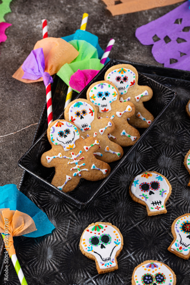 Day of the Dead cookies in shape of sugar skull.