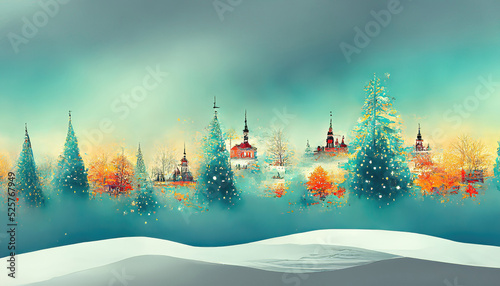 illustration of a beautiful winter christmas snowy forest background