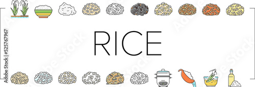 Rice For Preparing Delicious Food Icons Set Vector
