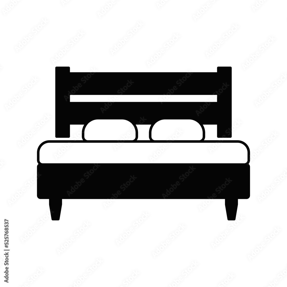 bed icon in black flat glyph, filled style isolated on white background
